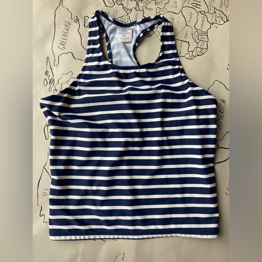 Navy and white stripe Land’s End swim or workout top size 16 or L/XL